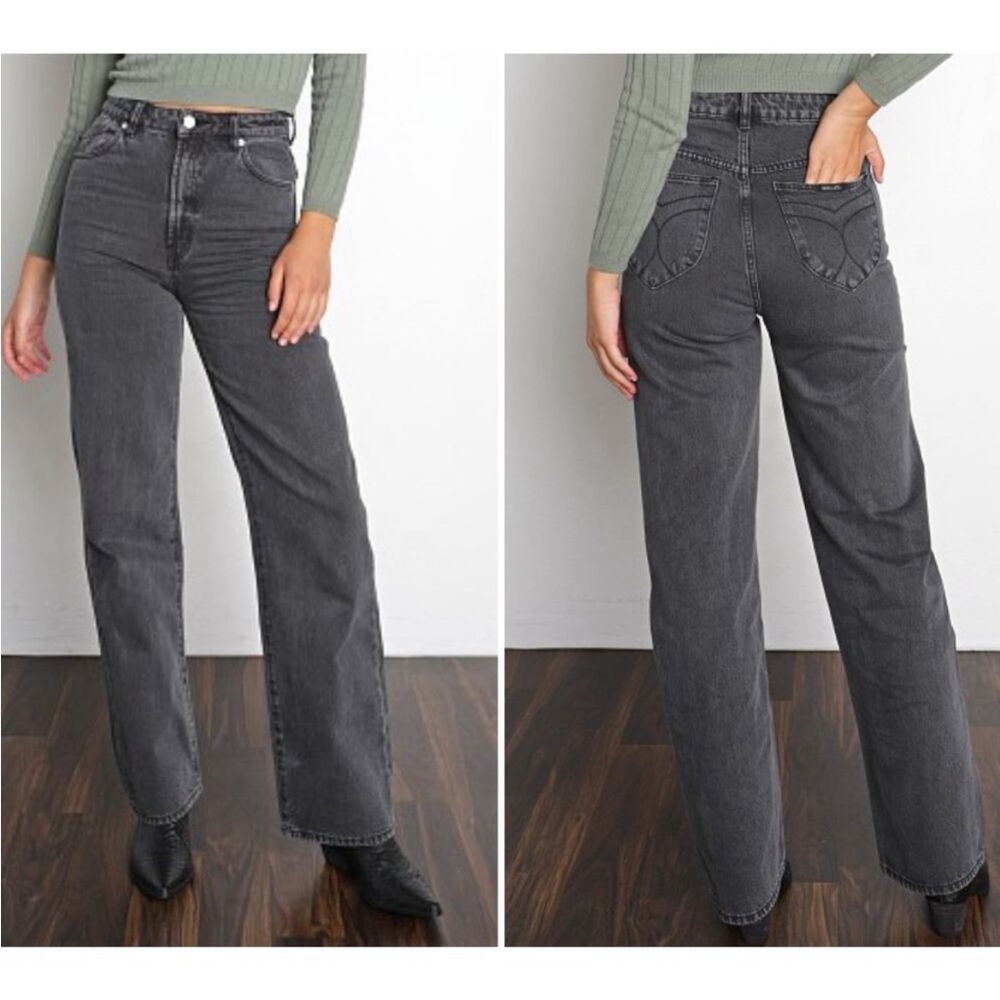 Rolla's Heidi High Rise Loose Straight Black Grey Wash Size 30 Jeans